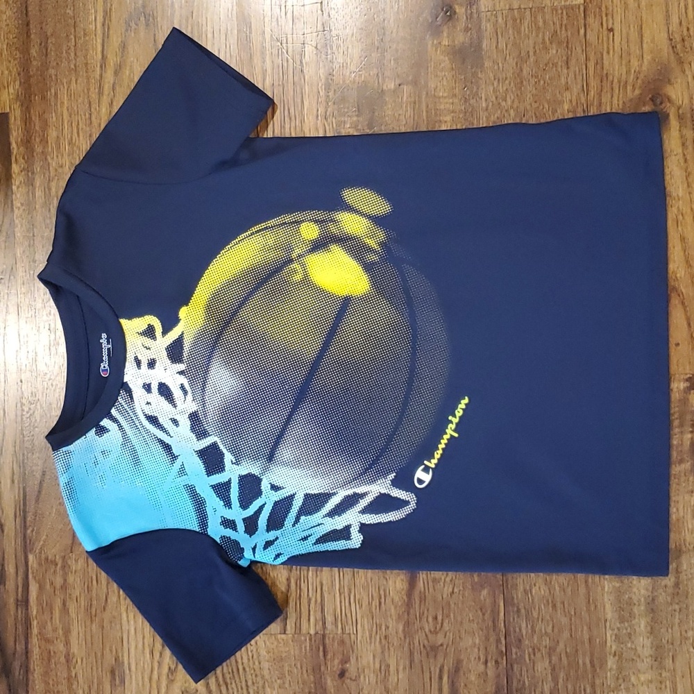 Boys Champion navy basketball print shirt size S